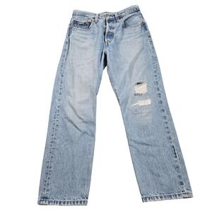 Levi's 501 Tapered Jeans Womens 26x26 Blue Mid Rise Button Fly Distressed Denim